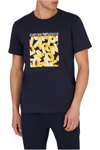 EMPORIO ARMANI Round-Neck T-Shirt Camiseta, Letras con Estampado Azul, M para Hombre