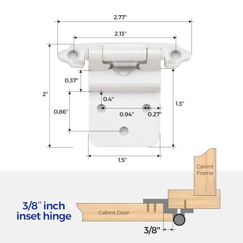 Image of Ravinte 10 Packs (5 Pairs) 3 /8 inch Inset White Cabinet Hinge,Self Closing Hinges for Kitchen /Bathroom /Furniture Cabinets & Doors,Decorative Cabinet Hardware Kitchen Cabinet Hinge with Door Bumper