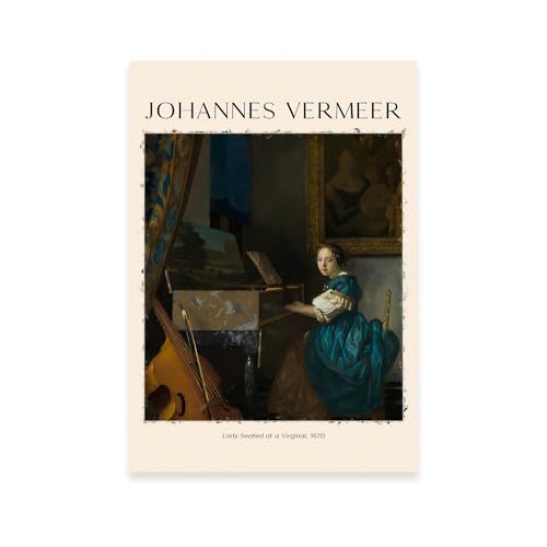 Nacnic Lámina poster de Dama sentada en un virginal Cuadros decorativos para tu salón, dormitorio, hogar. Estampados de arte de pared. Impresiones de pared estética inspiradas en Johannes Vermeer A4