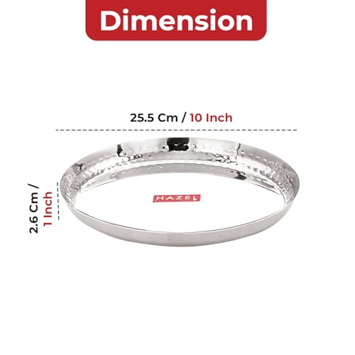 Image of HAZEL Stainless Steel Lunch Plate 25.5cm | Thali with Hammered Sides | Daily Use Dinner Plate Food Serving Plate for Restaurant Thali
