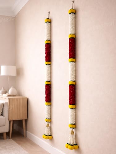 Image of Divyakosh Multicolour Artificial Flower Hanging - Set of 2 for Home Entrance, 5 Feet Long Decorative Flower Hanging, Pooja Room, Festival & Wedding Decor