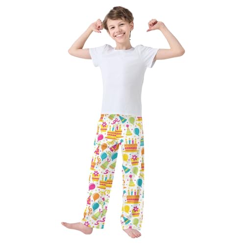 ZZXXB Birthday Cake Balloon Boys Long Pants Soft Trousers Elastic Waist Kids Lounge Bottoms with Pockets S-XL2