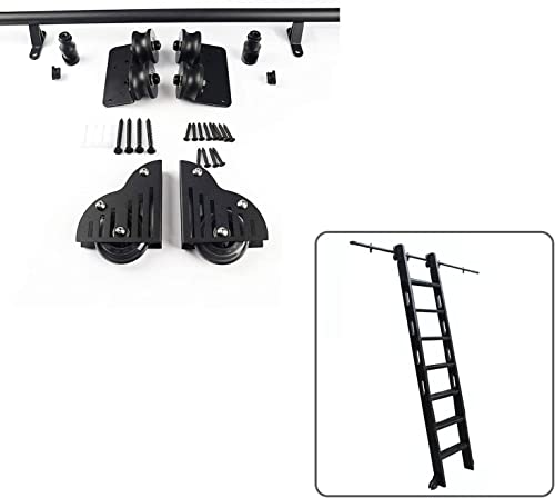 Kit de porte de grange coulissante noire avec rail d'échelle mobile en tube rond de 90 à 4 m