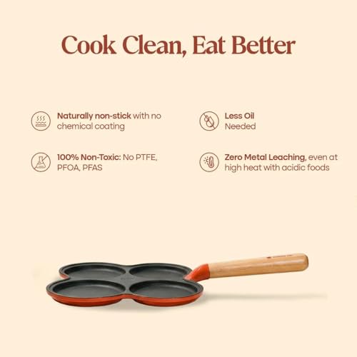 Image of CUMIN CO. Cast Iron Pancake Pan | 28 cm |10 Year Warranty | Non Toxic Non Stick Pan for Pancakes, Uttapams & Mini Eggs | Chemical Free Coating | Free Accessories | No Seasoning Needed | Green