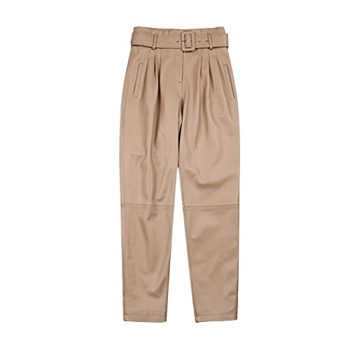 Pantalon en cuir véritable femme coupe vent taille haute décontracté