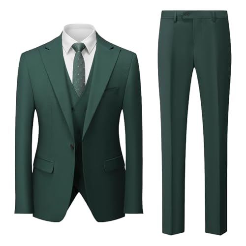 Men Solid Color Wedding 3 Piece Party Business Casual Slim Blazers Vest Pants Set Army Green