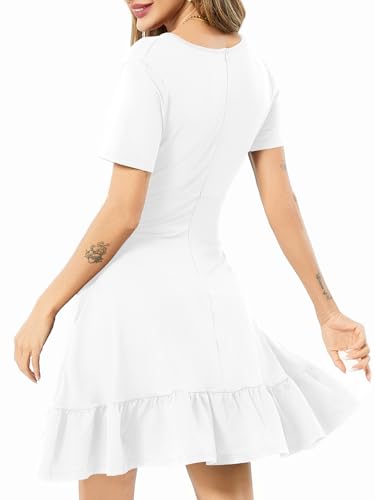 Image of Women's Fashion Summer Causal Short Sleeve Dress V Neck Beach Party Dresses with Pockets