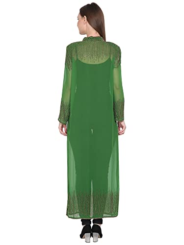 Image of Matelco Women Georgette Floor Length Hand Embroidered Embellished Longline Front Open Shrug Dress