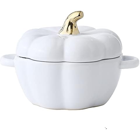 OnePine 450ml Keramik kürbis tassen, Kreative Mode Müslischalen Salatschalen Dessertschalen mit Deckel, Suppenschalen mit Griff Cover