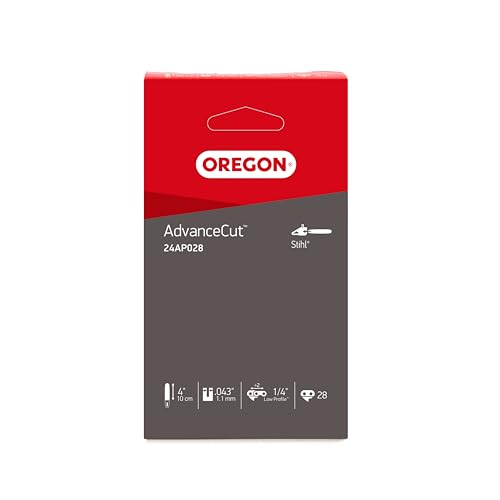 Oregon Chaîne de tronçonneuse compatible avec Stihl GTA26, pour guide mini-tronçonneuse 4 pouces (10 cm), pas 1/4” Low Profile, 28 maillons, 1,1 mm, faible rebond, gouges demi-rondes (24AP)
