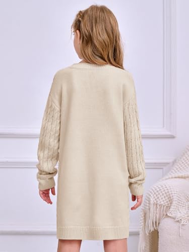 rrhss Girls Cable Knit Long Sleeve Sweater Dress Kids Fashion Fall Tunic Tops Outfits 3-12 Years3