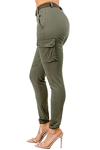 Twiinsisters Women's High Rise Slim Fit Plus Size Belted Jogger Pants,1X Plus, Olive #Rjj2048 #TOP2
