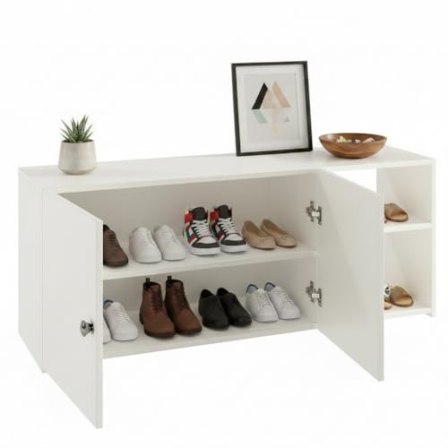 Image of FURNEASER Cosmos 2 Door Shoe Rack Cabinet | Engineered Wood Shoe Storage Organizer | 4 Shelf Shoe Stand Holds 10 Pairs | Space Saving Footwear Rack for Home