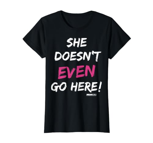 Mean Girls She Doesn't Even Go Here Pink Accent T-Shirt, Women, Black, 3X-Large