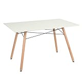Homy Casa 47.2'' Kitchen Dining Table White Dinner Table for 4-6P, Modern Mid-Century Leisure Coffee Table with Wood Legs for Small Spaces Dining Room Kitchen Writing, in White