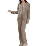 [DAYCLOSET] レディース ルームウェア 3点セット 微起毛 キャミソール パンツ 伸縮性 春秋 roomwear228 (JP, アルファベット, L, ブラウン)