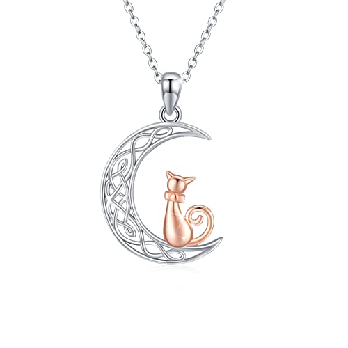 Katze Halskette,kette katze silber 925 Katze auf dem Mond Halskette Tier Katzen Halskette mit katzenanhänger Geschenk für Frauen Mädchen Cover