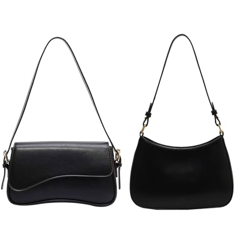 Black Leather Purses, Y2K Trendy Shoulder Bag for Women