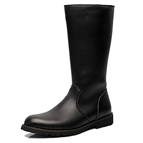 VAN+ Tall Cuero Resistente al Agua de los Hombres Botas de los Hombres clásicos Ecuestre Boots Pure Colores Calza Larga Masculinos Slim Fit Mountain Horse Boots,Negro,38