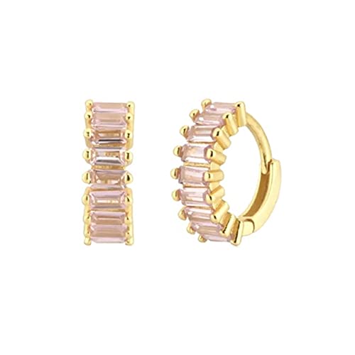 Pendientes de aro de plata 925 fina y elegante circonita rosa brillante