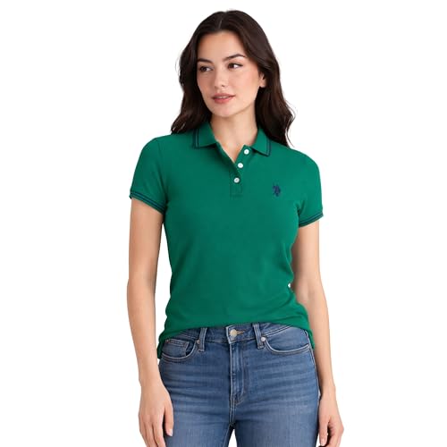 U.S. POLO ASSN. Womens Double Tipped Polo Shirt - Ladies Cotton Short Sleeve Golf Shirt Work School Tennis & Semi-Formal Events Emerald Green Medium