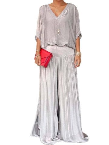 Elegance Chiffon Pant Suits for Women 2 Piece Wedding Guest Outfits 3 4 Sleeves Shirt Wide Leg Pant