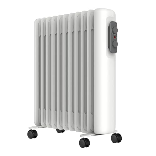 MYLEK Oil Filled Radiator 2500W Electric Space Heater, Portable With Adjustable Thermostat, 3 Heat Settings, Tip Over Switch Protection, Portable, Energy Efficient (2.5kW)