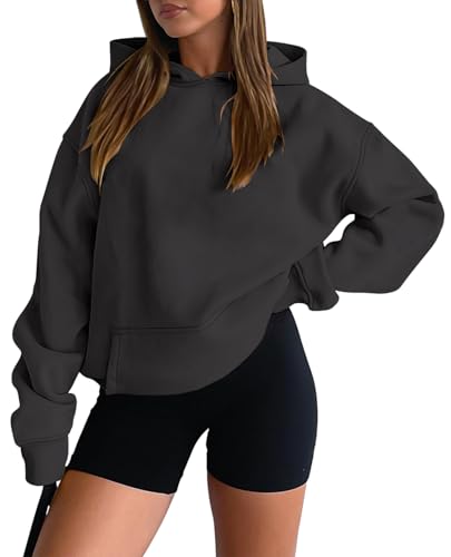 onlypuff Women Hoodies Casual Pullover Long Sleeve Sweatshirt Kangaroo Pocket Drop Shoulder Sweater
