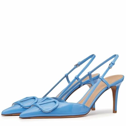 Image of BlingQueen Women Heeled Slingback Sandals Closed Pointed Toe Stiletto High Heels Patent Leather Pumps Slip-On Backless Evening Prom Party Dress Shoes