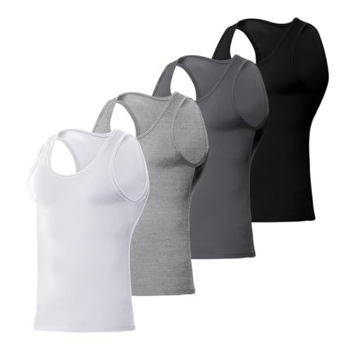 Arjen Kroos Men's Slimming Fitted Tank Top 4 Pack Athletic Activewear Quick Dry Cool Vests for Men Black/White/Light Grey/Grey X-Large