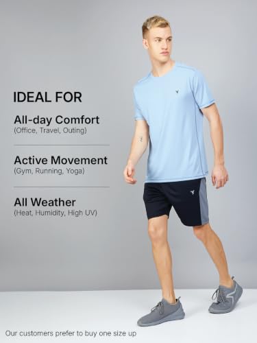 Image of TECHNOSPORT Men's Solid Slim Fit Round Neck T-Shirt TECHNOCOOL+ Half Sleeve Slip On Polyester for Gym Running Workout UPF50+ Anti Odour