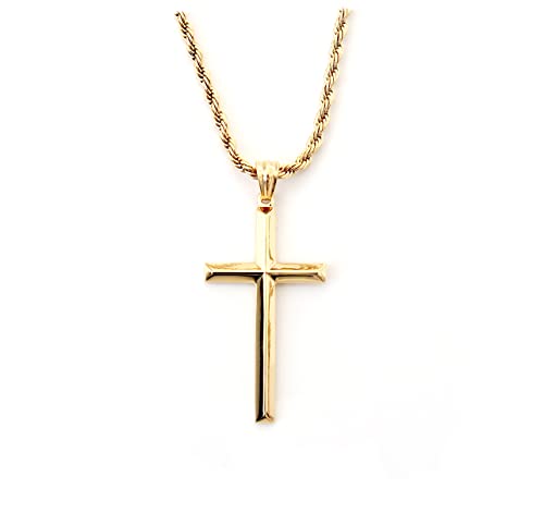 Chaîne or 18 carats avec pendentif croix biseautée haut de gamme
