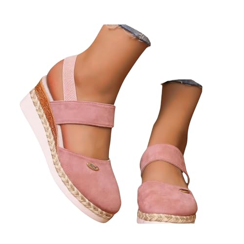Women's Pink Platform Wedge Sandals with Ankle Strap 9