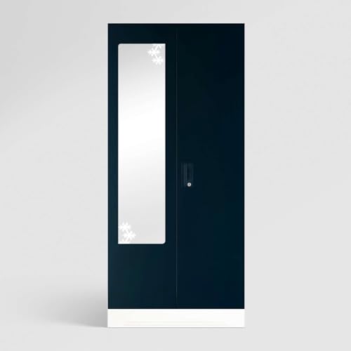 Image of Interio by Godrej Almirah Slimline 2-Door Steel Almirah, Cupboard for Clothes (Pacific Blue), 1-Year Warranty, 4 Shelves, 1 Drawer, 1 Locker, Star Design Mirror