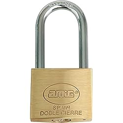 Candado Doble Paleta Amig - Candado de seguridad | Incluye 2 llaves | Arco largo | Latón y arco de Acero tratado | Para taquillas de gimnasio, puertas, armarios, maletas, mochilas | Doble cierre | Ancho: 50 mm
