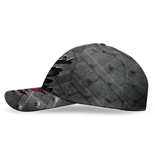 Image of Skull Baseball Cap for Men, Grim Reaper Death Crack Old Metal with Flag, Men's Hat, Adjustable Motorcycle Soft Caps