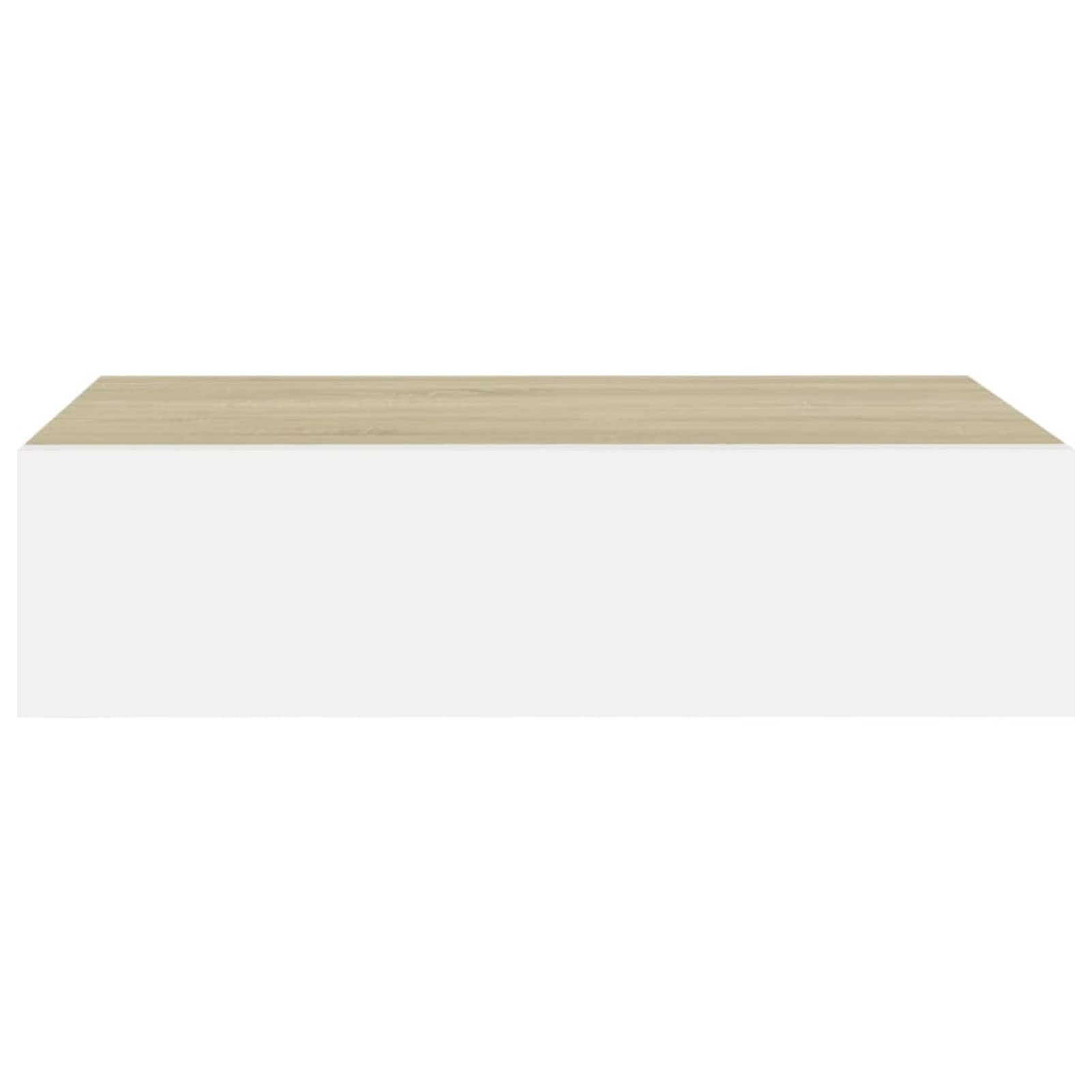 Gecheer 2 uds Estantes de Pared con cajón,Estanteria Pared,Baldas flotantes,Mesilla de Noche,Estantes de Pared, Armario Suspendido,Estanteria para Trasteros, MDF Roble y Blanco 40x23,5x10cm