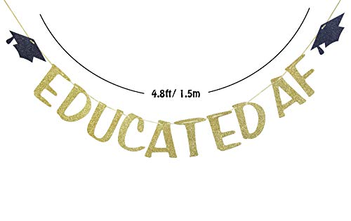 Image of Qttier Educated AF Banner, Funny Graduation Party Decor | Congrats Grad Decorations, Class of 2026 College High School Party Supplies, Pre-strung