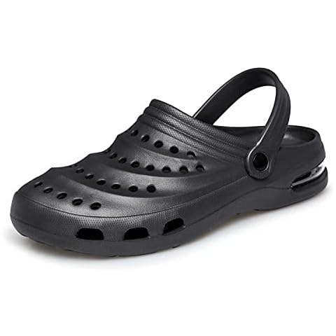 LOUSST Mens Womens Garden Clogs Slip on Mules Sandals Slippers Air Cushion black Size: 5.5 Women/3.5 Men Cover