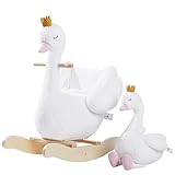 labebe Kids Rocking Horse White Swan with Little Plush Doll Toys, Stuffed Animal Wooden Rocker for Children 6 Months Boys and Girls/Nursery Christmas, Birthday Gift