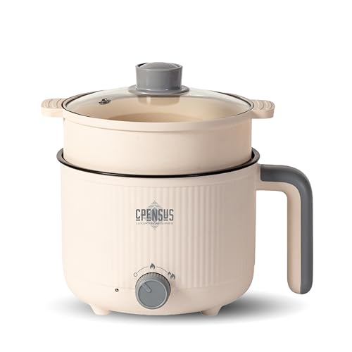 CPENSUS Mini multipurpose electric kettle with steamer 1.2 Liters inner pot Non-stick hotpot cooker for cooking hot water rice idli momos tea 600W Por