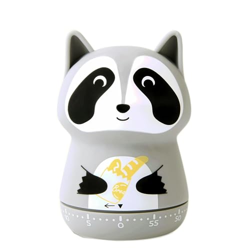 ZANZER Mechanical Kitchen Timer, Cute Animal Timer for Kids, Wind Up 60 Minutes Manual Countdown Timer for Classroom, Home, Study and Cooking (Grey Raccoon)