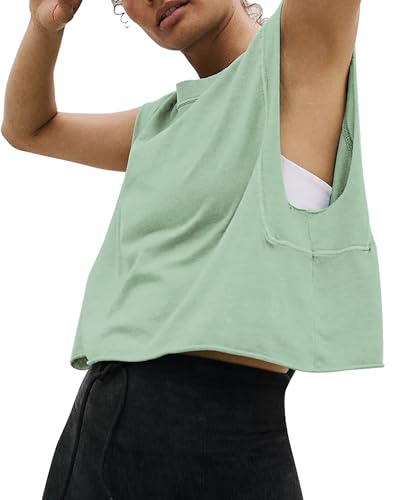 Image of HUGOOME Women Workout Tank Tops Oversized Crop Sleeveless Tee Loose Fit Boxy Basic Yoga Active Summer T Shirts Gym 2026