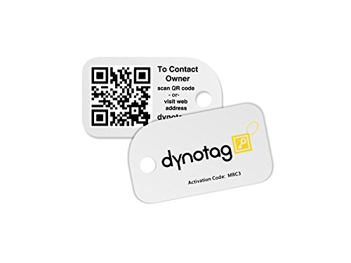 Dynotag Web Enabled Smart Mini Fashion ID Tags, with DynoIQ & Lifetime Recovery Service. 3 Identical Tags for Gear (Original White)