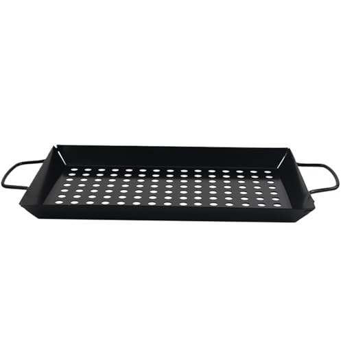 Grill Basket 12 Inch Carbon Steel Grilling Basket with Holes Non-stick BBQ Baskets for Grilling Accessories Heavy Duty Grill Rack for Vegetables, Kabobs, Fish ShrimpsBasket
