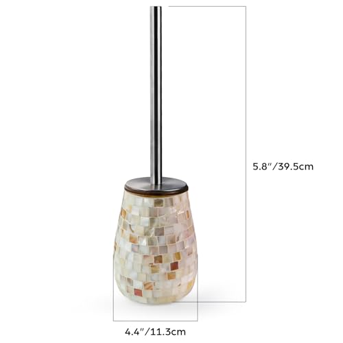 Image of WDHODEC Natural Shell Toilet Brush and Holder Set Mosaic Glass, Stainless Steel Toilet Scrubber Brush, Decorative Toilet Bowl Brush and Holder, Luxury Bathroom Accessories
