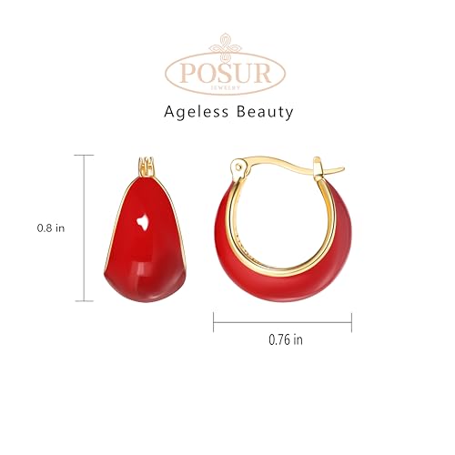 Simple Enamel 18K Gold Hoop Dangle Earrings for Women3