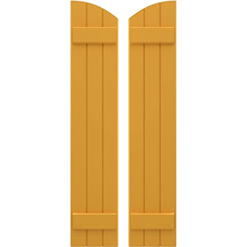 10 1/2"W x 42"H Americraft Three Board (2 Batten) Exterior Real Wood Joined Board-n-Batten Shutters w/Elliptical Top (Per Pair), Turmeric