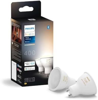 Philips Hue GU10 Smart Lamp, Adjustable Warm to Cool White Light, 2 Pack, Bluetooth Compatible, Voice Control with Alexa, Apple Home and Google Assistant