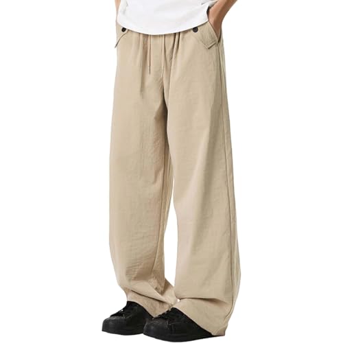 Men's Casual Slim Fit Stretch Pants Comfortable Summer Trousers with Button Closure and Pockets for Daily Pants